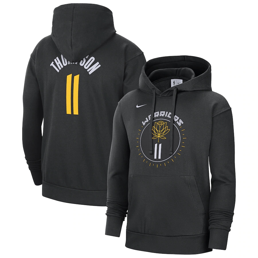 Men's Golden State Warriors #11 Klay Thompson Black 2022/23 City Edition Name & Number Essential Pullover Hoodie